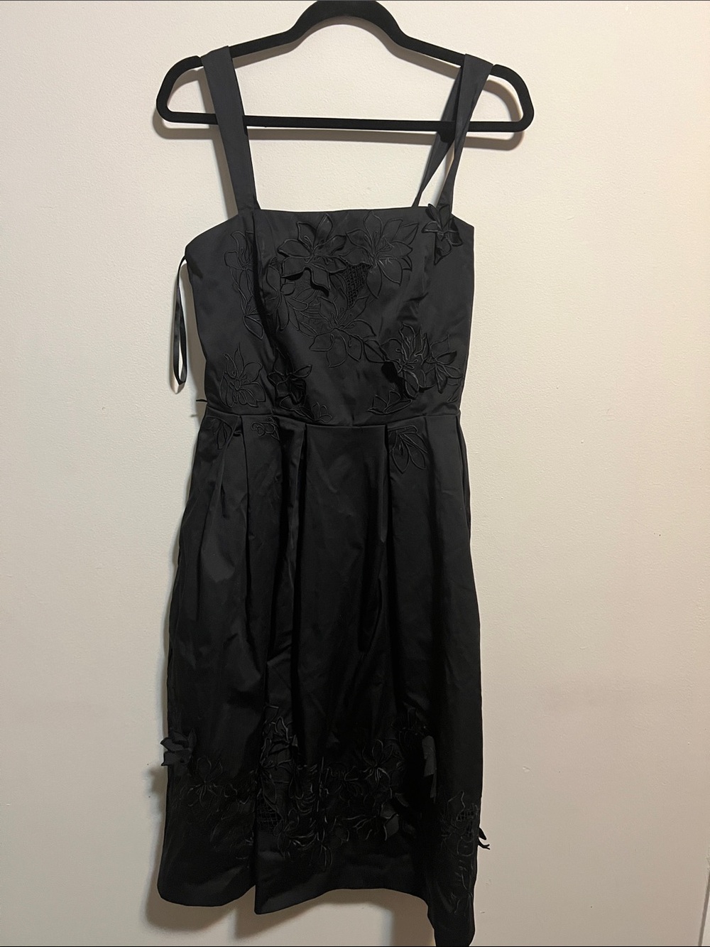 White House Black Market Black Midi Dress with Floral Appliqué